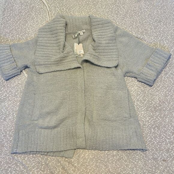 Barefoot Dreams CozyTwist Short Sleeve Sweater Coat 1X NWT Dew Drop Gray - Picture 3 of 13
